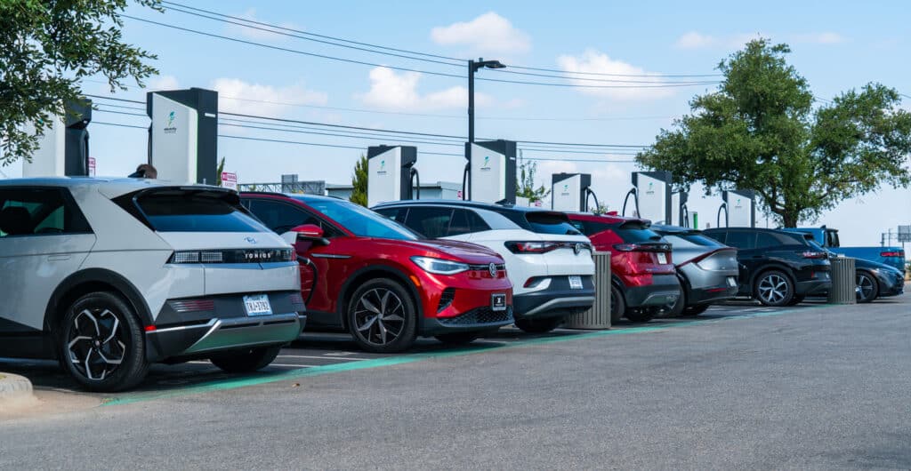 electric vehicles at charging point